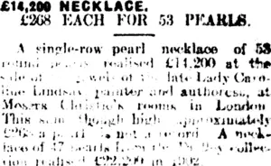 £14,200 NECKLACE. (Mataura Ensign 31-1-1913)