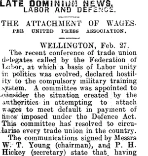LATE DOMINIUM NEWS. (Mataura Ensign 28-2-1913)