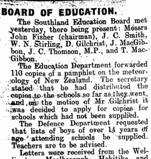 BOARD OF EDUCATION. (Mataura Ensign 8-3-1913)