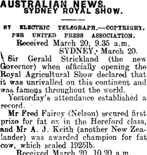 AUSTRALIAN NEWS. (Mataura Ensign 20-3-1913)