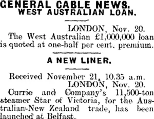 GENERAL CABLE NEWS. (Mataura Ensign 21-11-1913)