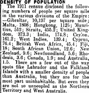 DENSITY OF POPULATION. (Mataura Ensign 27-4-1914)