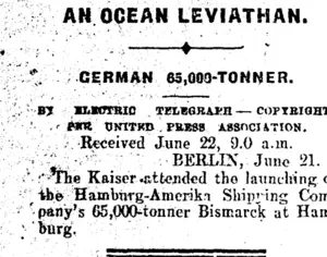 AN OCEAN LEVIATHAN. (Mataura Ensign 22-6-1914)