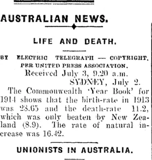 AUSTRALIAN NEWS. (Mataura Ensign 3-7-1914)
