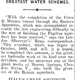 GREATEST WATER SCHEMES. (Mataura Ensign 16-7-1914)