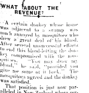 WHAT ABOUT THE REVENUE? (Mataura Ensign 25-7-1914)