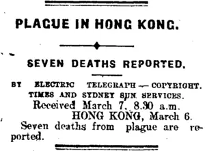 PLAGUE IN HONG KONG. (Mataura Ensign 7-3-1914)