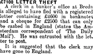 £7l00 LETTER THEFT. (Mataura Ensign 18-3-1914)