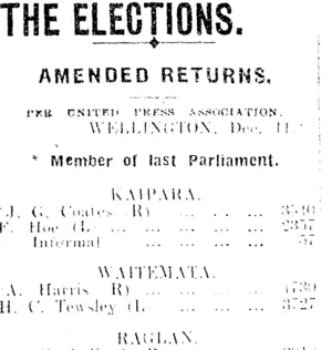 THE ELECTIONS. (Mataura Ensign 11-12-1914)