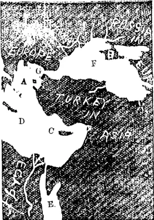 A Lesbos E Ued Sea  B Crimea F Black Sea  C Crypus G Dardenelles D Crete (Manawatu Herald, 17 September 1891)