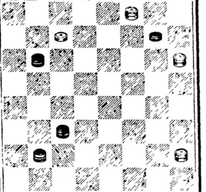 By Mv O. H. Slocum, Chicago.) tflnck man on 8. Kings on 9, 22, and 25. White man on 6. Kings on 3, 12, and 28.  BIACK.  WIUT1-.  White to move and win. f" A masterpiece." It Mill rep.iv am of our younger authorities of the " Brod' to find the correct solution of this problem.] (North Otago Times, 17 September 1892)