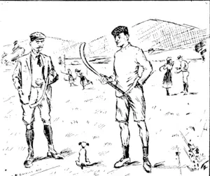 A PILLAR OF THE NATIONAL BANK.  AT THE HOCKEY MATCH.  Tom: "Did Maud tell you tlw truth wiien you asked Jier Jier age?" Dick: "Yes" Tom: " What did she say?" Dick: "She said it was none of my business." (New Zealand Free Lance, 11 August 1900)