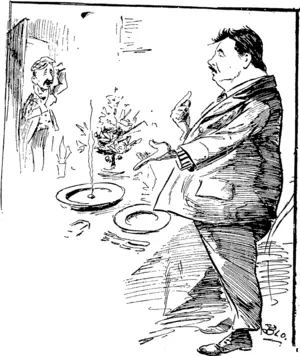 STUDY AT A POPULAR HOTEL.  Casey : " Call that a meal for a working man, eh ?" (New Zealand Free Lance, 15 September 1900)