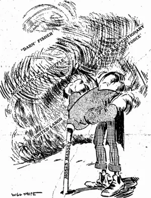 How "Square Deal^ Bill Faces the Threatening Storm. (NZ Truth, 15 February 1913)