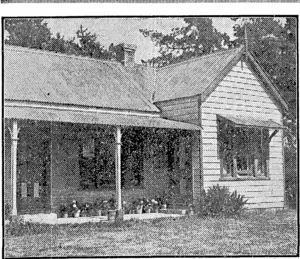 ON THE EXTREME RIGHT is the bedroom m which the shot was fired. A front viov* of the ho us* of tragedy at Selwyn. (NZ Truth, 23 February 1928)