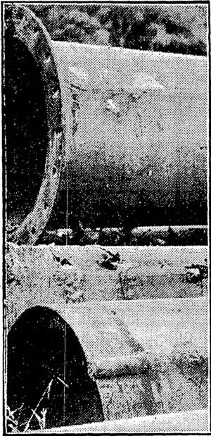Costly pipes that are rusting  where they lie. Note the corrosive  effect of exposure. (NZ Truth, 27 March 1930)