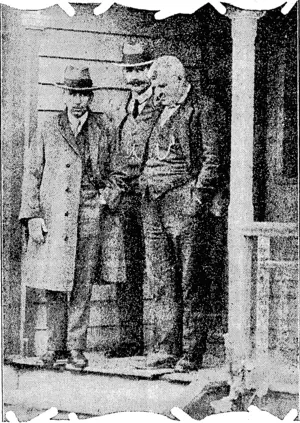 m consultation on the verandah of Munn's house. From left to right. Dr. W. Qilmour (pathologist), Detective-sergeant Doyle and Detective  sergeant Kelly. (NZ Truth, 03 April 1930)