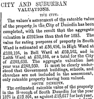 CITY AND SUBURBAN VALUATIONS. (Otago Daily Times 19-1-1894)