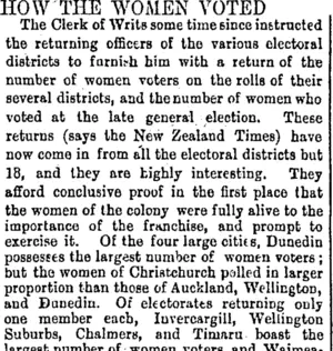 HOW THE WOMEN VOTED. (Otago Daily Times 14-2-1894)