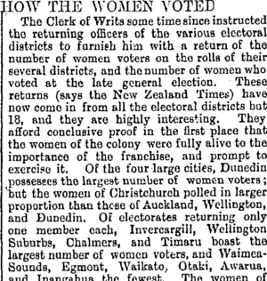 HOW THE WOMEN VOTED. (Otago Daily Times 20-2-1894)