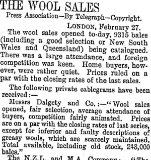 THE WOOL SALES. (Otago Daily Times 1-3-1894)