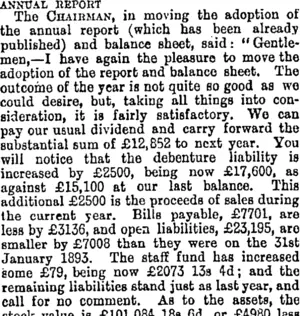 ANNUAL REPORT. (Otago Daily Times 20-3-1894)