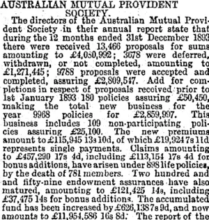 AUSTRALIAN MUTUAL PROVIDENT SOCIETY. (Otago Daily Times 16-5-1894)