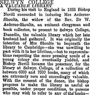SELWYN COLLEGE. (Otago Daily Times 19-5-1894)