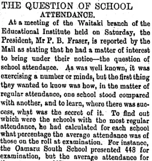 THE QUESTION OF SCHOOL ATTENDANCE. (Otago Daily Times 12-5-1894)