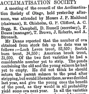 ACCLIMATISATION SOCIETY (Otago Daily Times 26-5-1894)