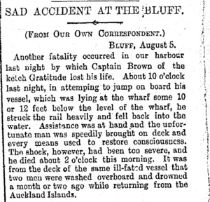 SAD ACCIDENT AT THE BLUFF. (Otago Daily Times 6-8-1894)