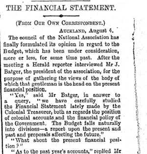 THE FINANCIAL STATEMENT. (Otago Daily Times 6-8-1894)