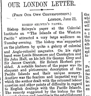 OUR LONDON LETTER. (Otago Daily Times 6-8-1894)