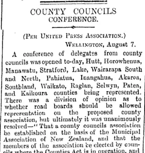 COUNTY COUNCILS CONFERENCE. (Otago Daily Times 8-8-1894)