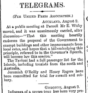 TELEGRAMS. (Otago Daily Times 10-8-1894)