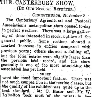 THE CANTERBURY SHOW. (Otago Daily Times 9-11-1894)