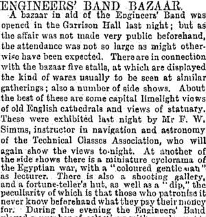 ENGINEERS' BAND BAZAAR. (Otago Daily Times 9-11-1894)