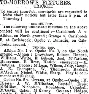 TO-MORROW'S FIXTURES. (Otago Daily Times 9-11-1894)