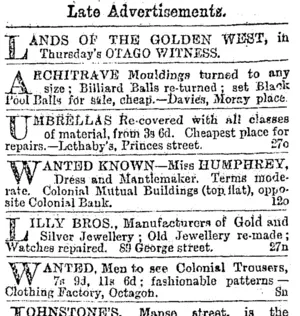 Page 3 Advertisements Column 4 (Otago Daily Times 9-11-1894)