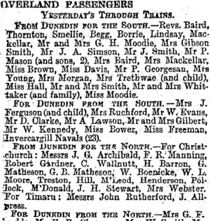 OVERLAND PASSENGERS. (Otago Daily Times 9-11-1894)