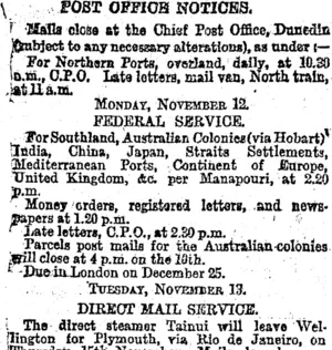 PORT OFFICE NOTICES. (Otago Daily Times 9-11-1894)