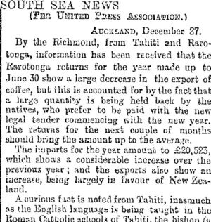 SOUTH SEA NEWS. (Otago Daily Times 28-12-1894)