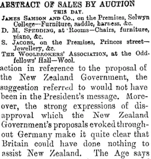 ABSTRACT OF SALES BY AUCTION, THIS DAT. (Otago Daily Times 20-12-1894)