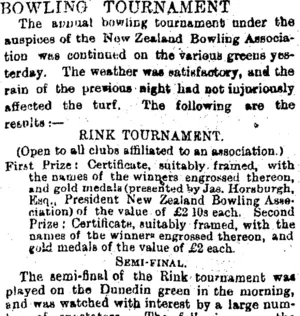 BOWLING TOURNAMENT. (Otago Daily Times 17-1-1895)