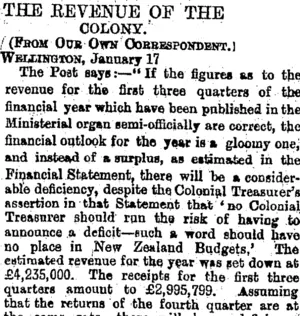 THE REVENUE OF THE COLONY. (Otago Daily Times 18-1-1895)