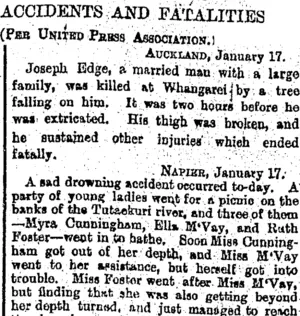 ACCIDENTS AND FATALITIES. (Otago Daily Times 18-1-1895)