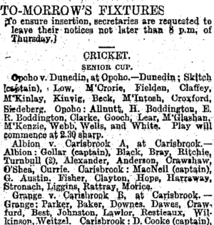 TO-MORROW'S FIXTURES. (Otago Daily Times 18-1-1895)