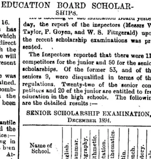 EDUCATION BOARD SCHOLARSHIPS. (Otago Daily Times 18-1-1895)