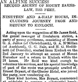AN ALPINE SUCCESS. (Otago Daily Times 19-1-1895)