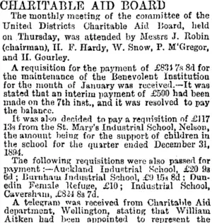 CHAEITABLE AID BOARD. (Otago Daily Times 19-1-1895)